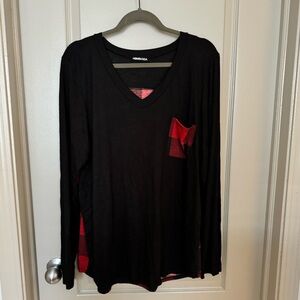 Heimish Black Long Sleeve Top with Buffalo Plaid Detail